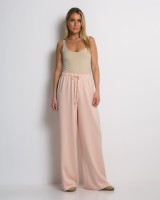 Φόρμα Wide Leg με Λάστιχο και Κορδόνι στη μέση ροζ