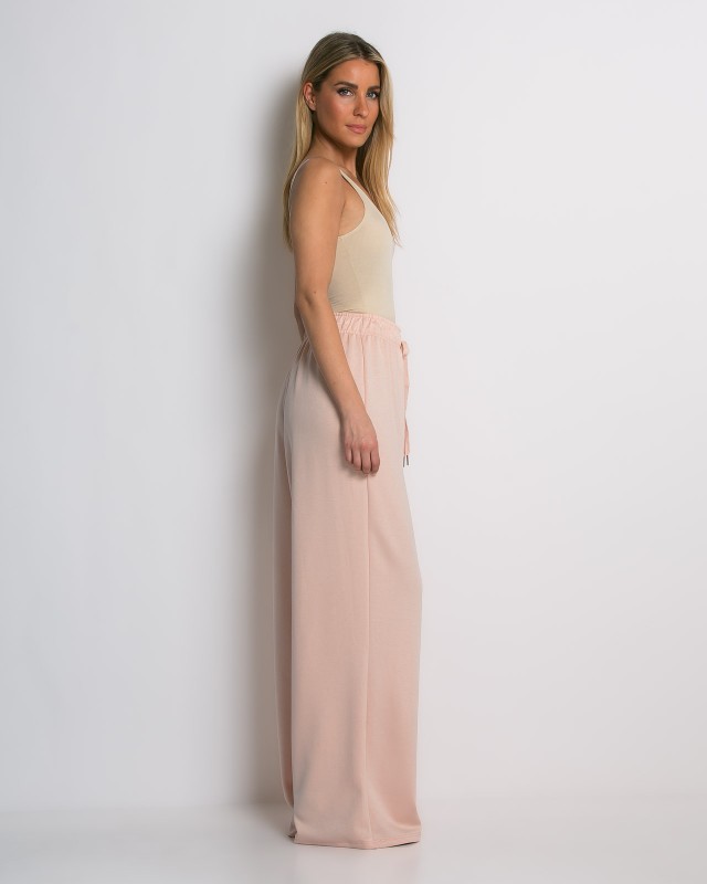 Φόρμα Wide Leg με Λάστιχο και Κορδόνι στη μέση ροζ