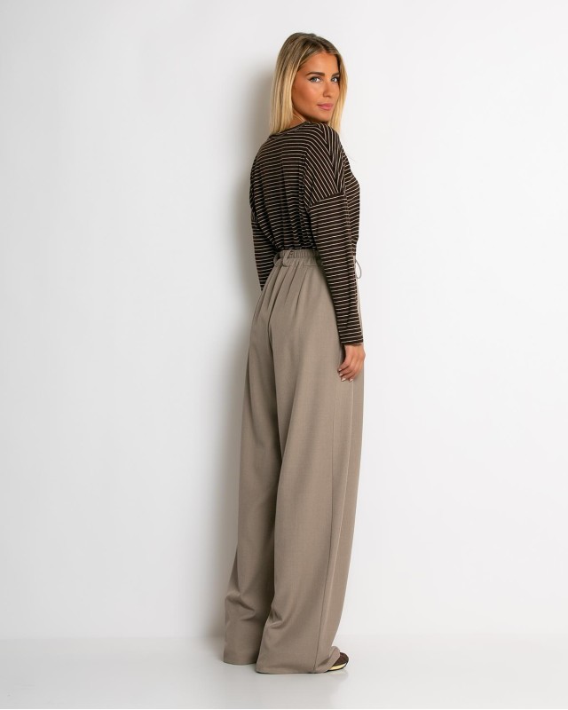 Παντελόνα με κούμπωμα στο πλάι μπεζ