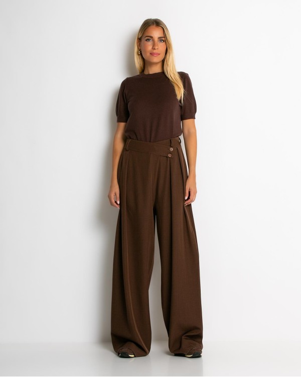 Παντελόνα με κούμπωμα στο πλάι μπεζ ανοιχτό