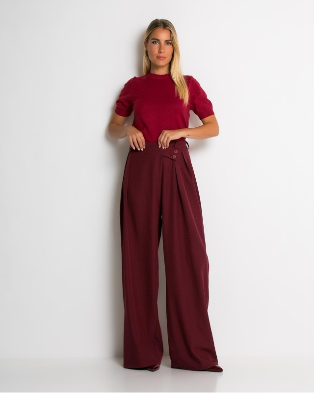 Παντελόνα με κούμπωμα στο πλάι μπορντώ