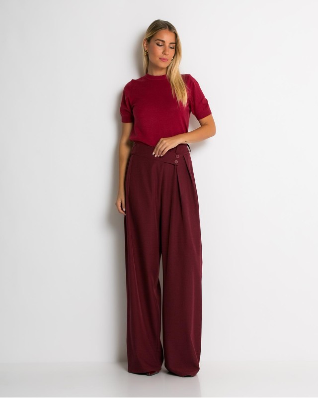 Παντελόνα με κούμπωμα στο πλάι μπορντώ