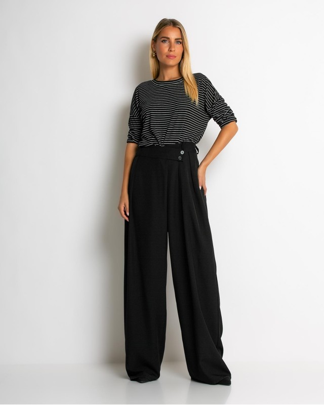 Παντελόνα με κούμπωμα στο πλάι μαύρο