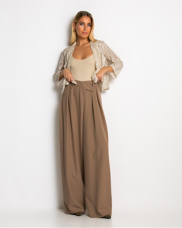 Παντελόνα με κούμπωμα στο πλάι μπεζ ανοιχτό