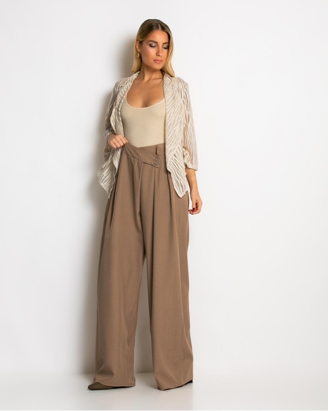 Παντελόνα με κούμπωμα στο πλάι μπεζ ανοιχτό