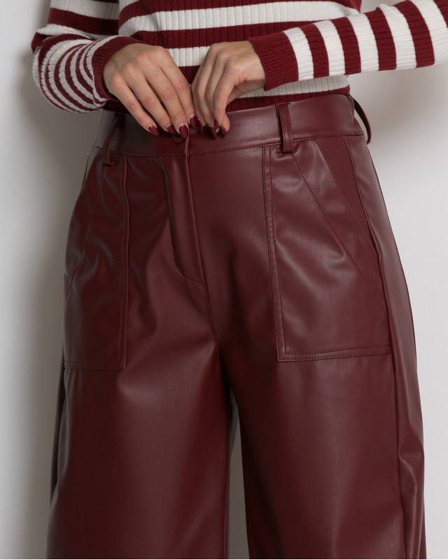 Παντελόνι δερματίνη ψηλόμεσο carrot μπορντό