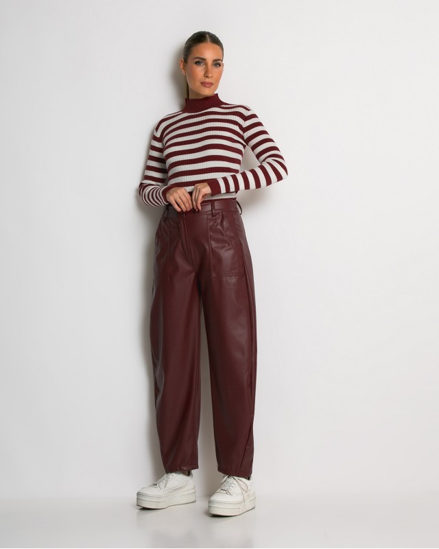 Παντελόνι δερματίνη ψηλόμεσο carrot μπορντό