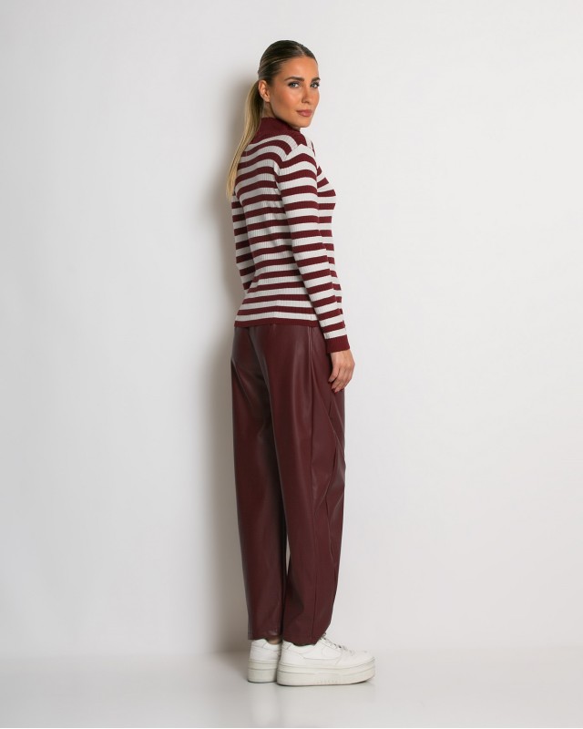 Παντελόνι δερματίνη ψηλόμεσο carrot μπορντό