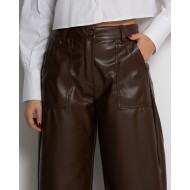 Παντελόνι δερματίνη ψηλόμεσο carrot καφέ