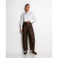 Παντελόνι δερματίνη ψηλόμεσο carrot καφέ