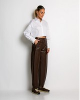 Παντελόνι δερματίνη ψηλόμεσο carrot καφέ