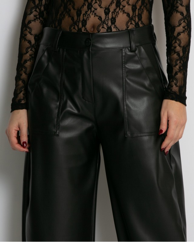 Παντελόνι δερματίνη ψηλόμεσο carrot μαύρο