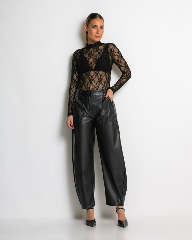 Παντελόνι δερματίνη ψηλόμεσο carrot μαύρο