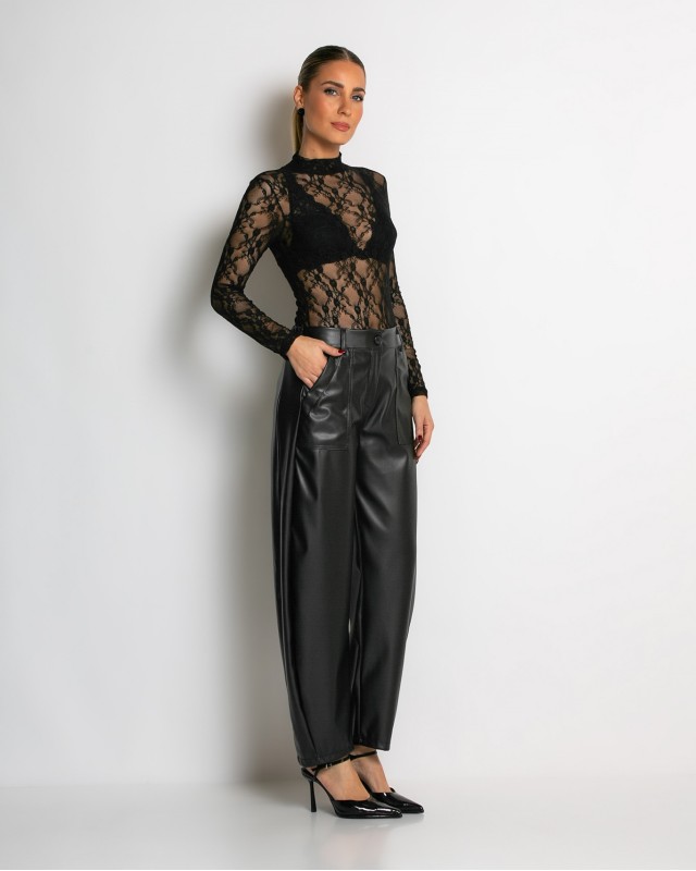 Παντελόνι δερματίνη ψηλόμεσο carrot μαύρο