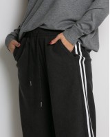 Παντελόνι κοτλέ με λάστιχο και ρίγες στο πλάι ανθρακί