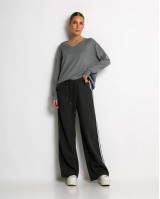 Παντελόνι κοτλέ με λάστιχο και ρίγες στο πλάι ανθρακί