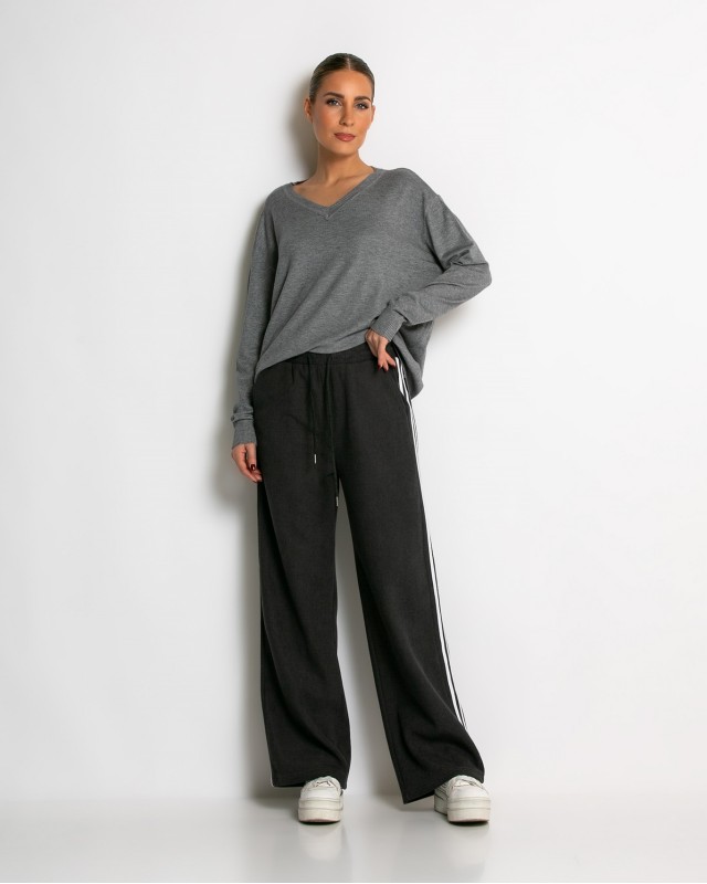 Παντελόνι κοτλέ με λάστιχο και ρίγες στο πλάι ανθρακί