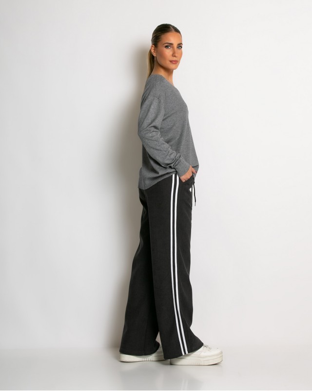 Παντελόνι κοτλέ με λάστιχο και ρίγες στο πλάι ανθρακί