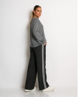 Παντελόνι κοτλέ με λάστιχο και ρίγες στο πλάι ανθρακί