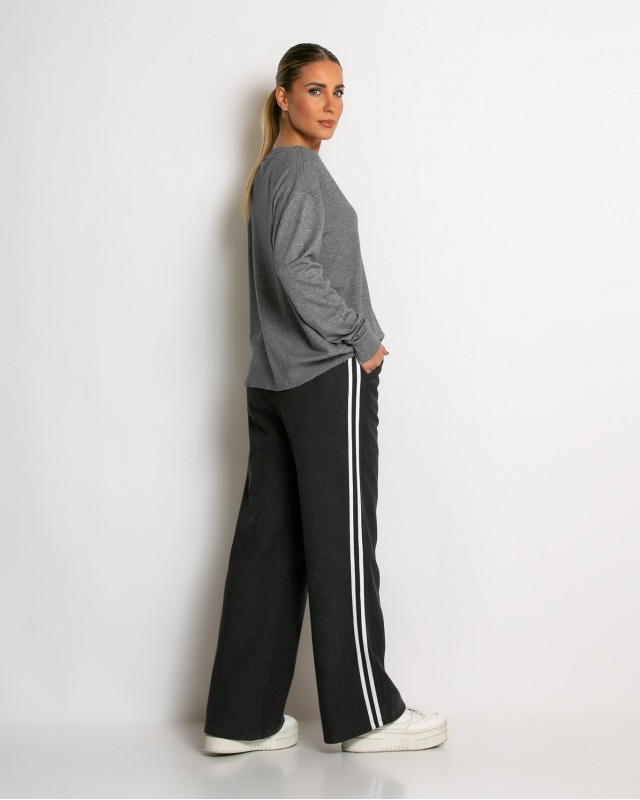 Παντελόνι κοτλέ με λάστιχο και ρίγες στο πλάι ανθρακί