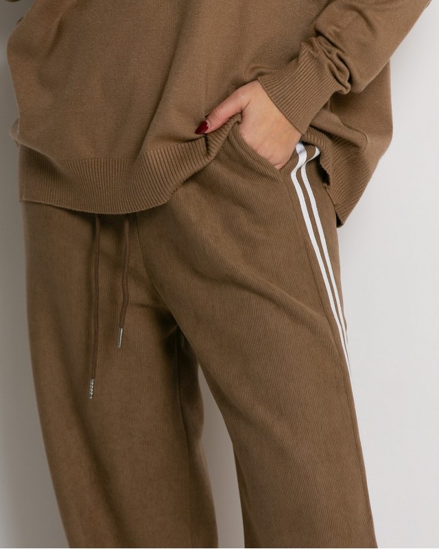 Παντελόνι κοτλέ με λάστιχο και ρίγες στο πλάι ταμπά