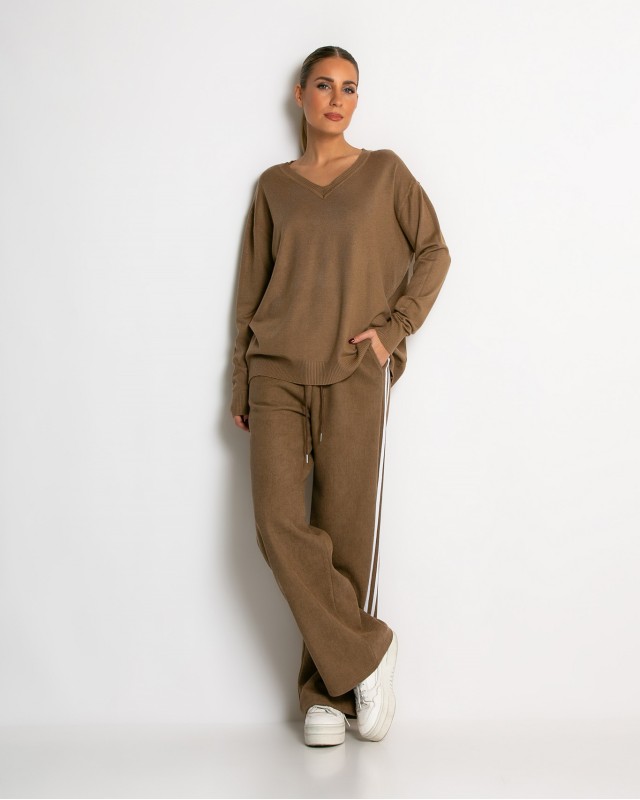 Παντελόνι κοτλέ με λάστιχο και ρίγες στο πλάι ταμπά