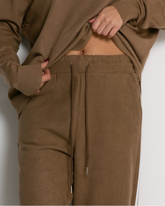 Παντελόνι κοτλέ με λάστιχο και ρίγες στο πλάι ταμπά