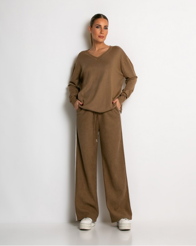 Παντελόνι κοτλέ με λάστιχο και ρίγες στο πλάι ταμπά