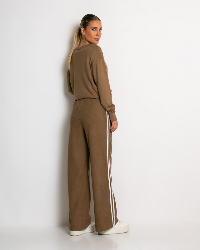 Παντελόνι κοτλέ με λάστιχο και ρίγες στο πλάι ταμπά