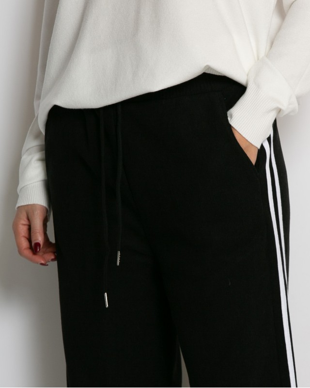 Παντελόνι κοτλέ με λάστιχο και ρίγες στο πλάι μάυρο 