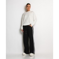 Παντελόνι κοτλέ με λάστιχο και ρίγες στο πλάι μάυρο 