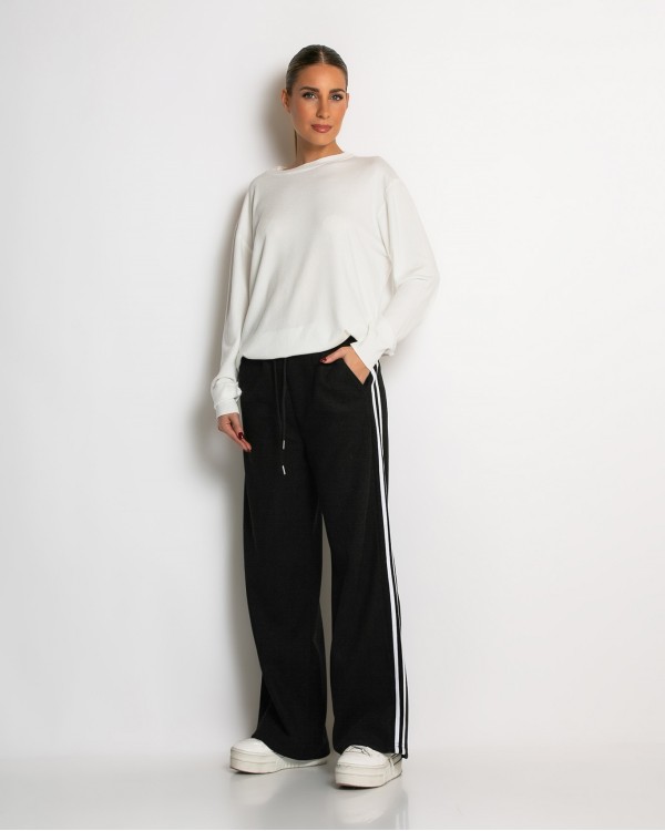 Παντελόνι κοτλέ με λάστιχο και ρίγες στο πλάι μάυρο 