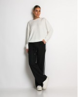 Παντελόνι κοτλέ με λάστιχο και ρίγες στο πλάι μάυρο 