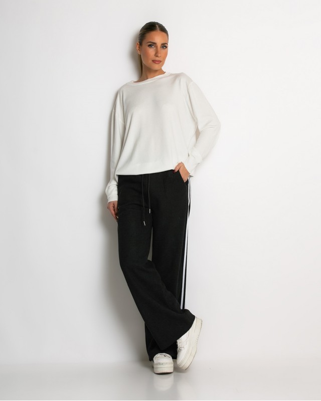 Παντελόνι κοτλέ με λάστιχο και ρίγες στο πλάι μάυρο 