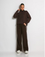 Παντελόνι κοτλέ με λάστιχο και ρίγες στο πλάι καφέ