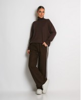 Παντελόνι κοτλέ με λάστιχο και ρίγες στο πλάι καφέ