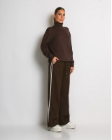 Παντελόνι κοτλέ με λάστιχο και ρίγες στο πλάι καφέ