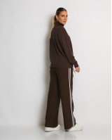 Παντελόνι κοτλέ με λάστιχο και ρίγες στο πλάι καφέ