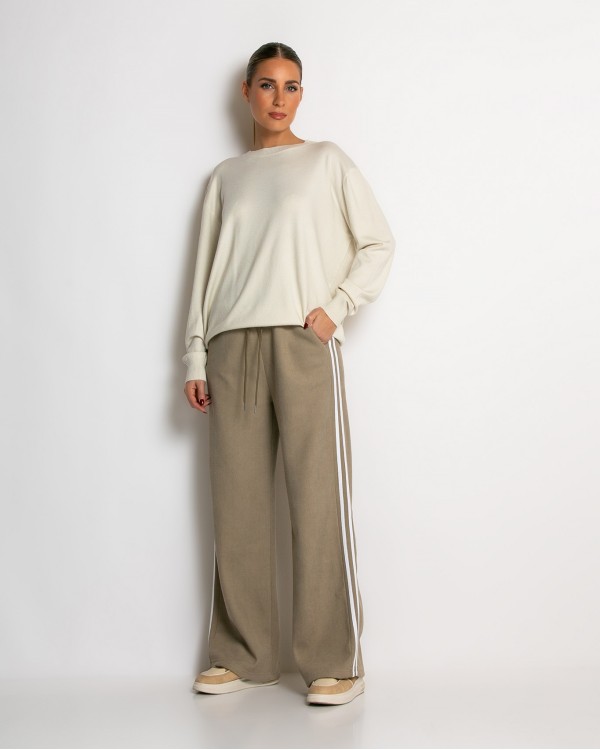 Παντελόνι κοτλέ με λάστιχο και ρίγες στο πλάι μάυρο 