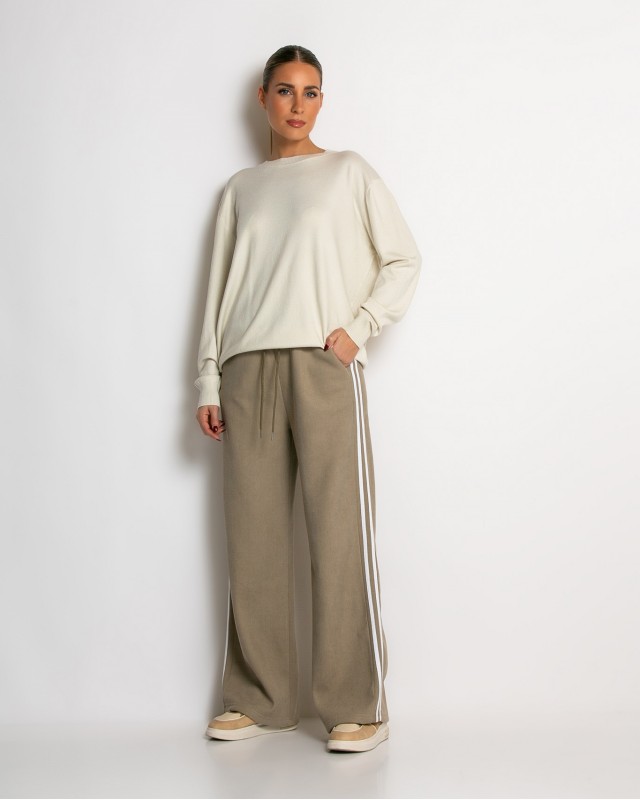 Παντελόνι κοτλέ με λάστιχο και ρίγες στο πλάι πούρο