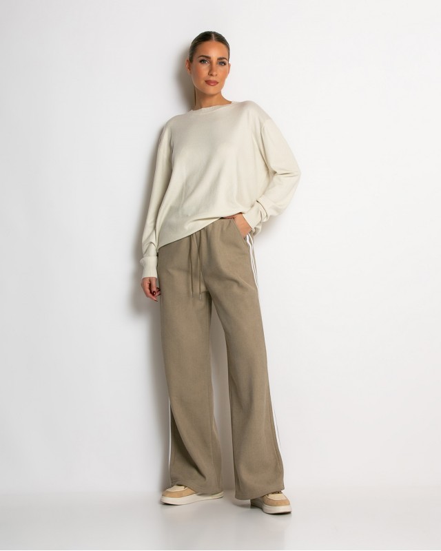 Παντελόνι κοτλέ με λάστιχο και ρίγες στο πλάι πούρο