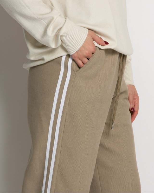 Παντελόνι κοτλέ με λάστιχο και ρίγες στο πλάι πούρο