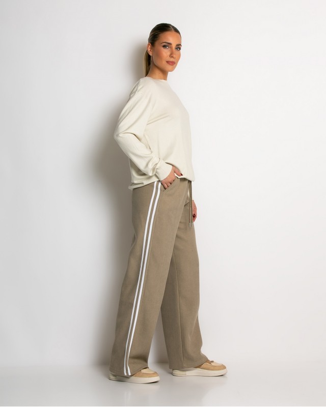 Παντελόνι κοτλέ με λάστιχο και ρίγες στο πλάι πούρο