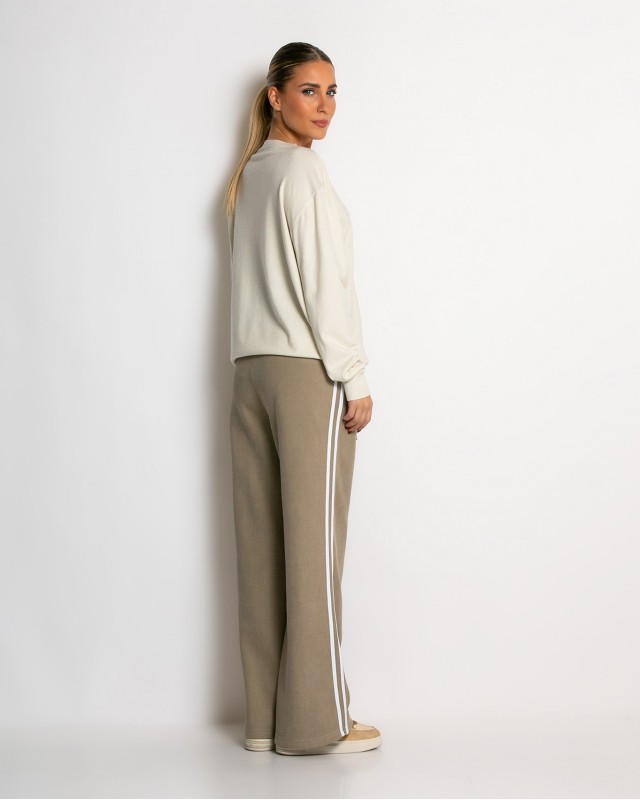 Παντελόνι κοτλέ με λάστιχο και ρίγες στο πλάι πούρο