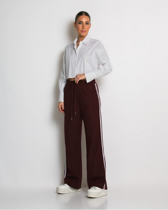 Παντελόνι κοτλέ με λάστιχο και ρίγες στο πλάι μπορντό