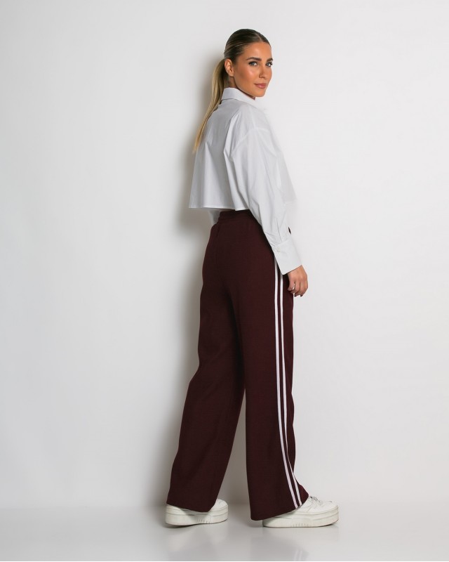 Παντελόνι κοτλέ με λάστιχο και ρίγες στο πλάι μπορντό