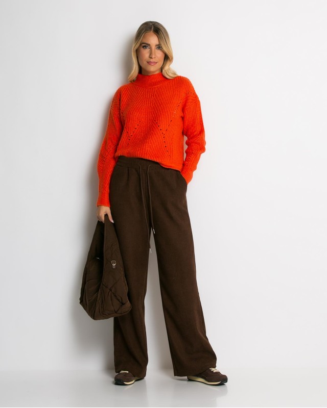 Παντελόνι κοτλέ με λάστιχο στη μέση καφέ