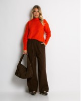 Παντελόνι κοτλέ με λάστιχο στη μέση καφέ