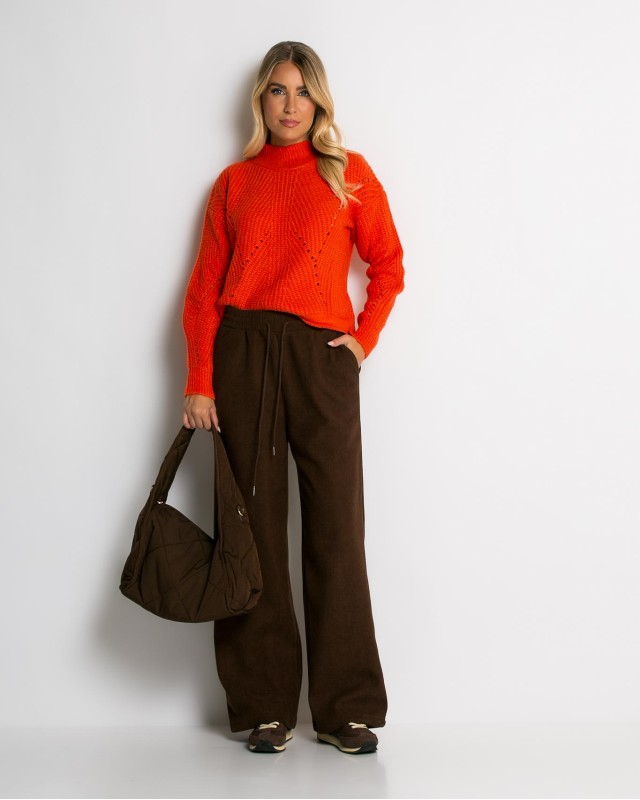 Παντελόνι κοτλέ με λάστιχο στη μέση καφέ