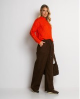 Παντελόνι κοτλέ με λάστιχο στη μέση καφέ